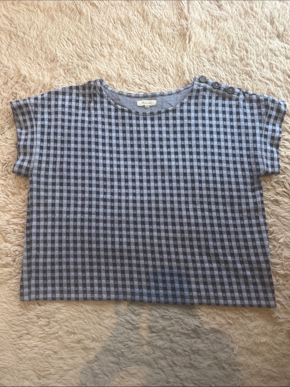 Madewell Gingham Button-Shoulder Top in Black and Gray